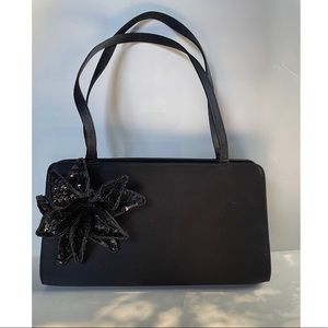 Ann Taylor Black Shoulder Bag with Sequin Flower Accent